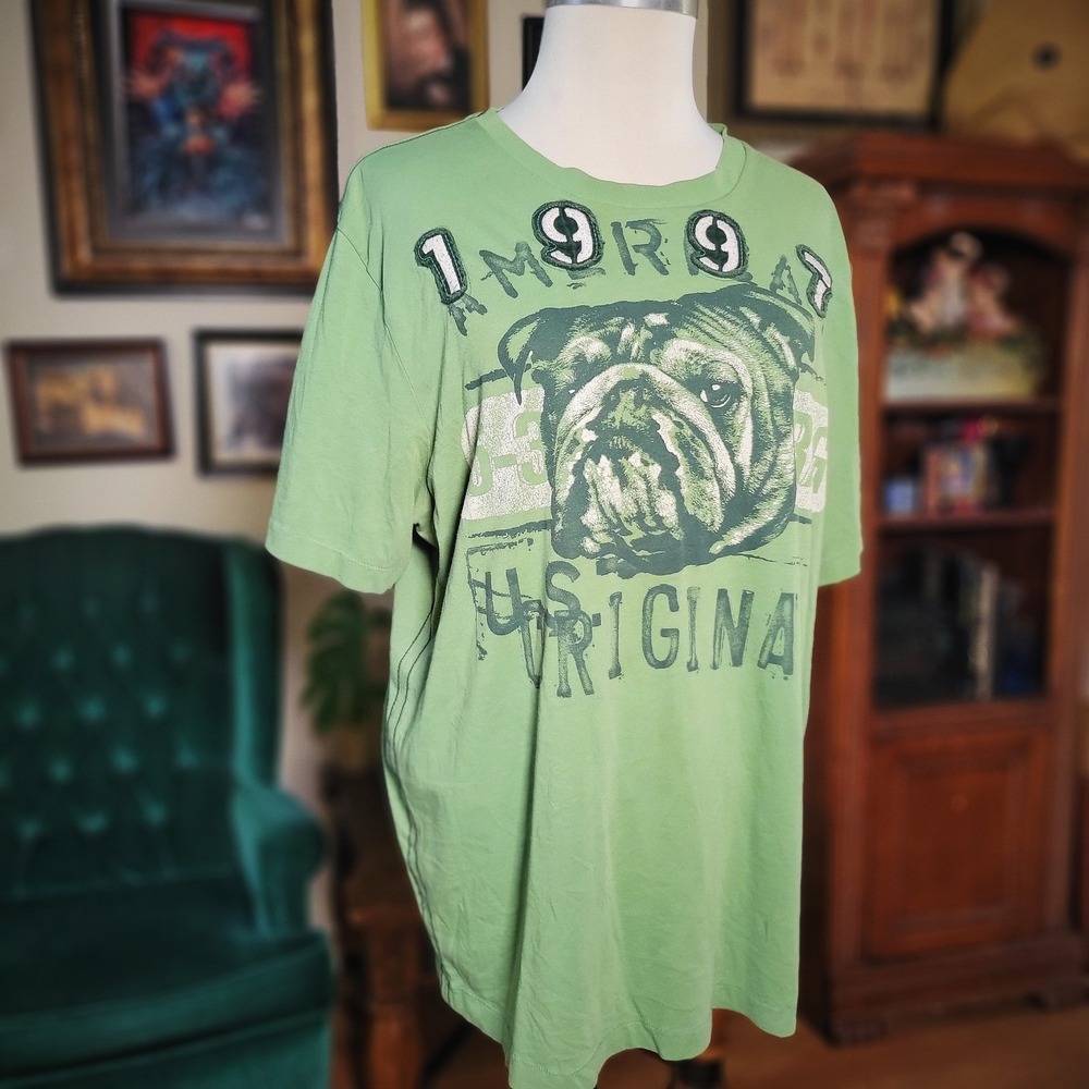 Bulldog Graphic T Shirt Vintage 90s 1997 Green Distressed Streetwear Mens XL Tee - Picture 2 of 8